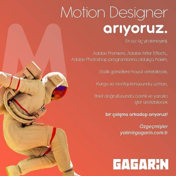 Motion Designer iş ilanları Gagarin, Motion Designer Arıyor