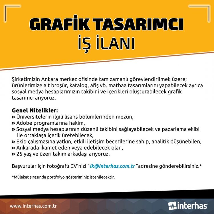 Grafik Tasarımcı iş ilanları Ankara interhas Grafik Tasarımcı Arıyor