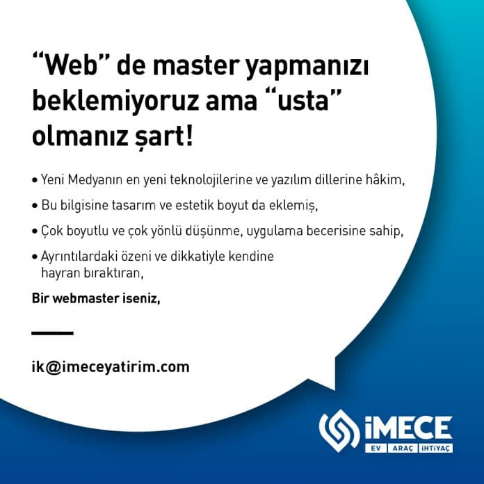 İmece Yatırım Webmaster Arıyor! İmece Yatırım Webmaster Arıyor!