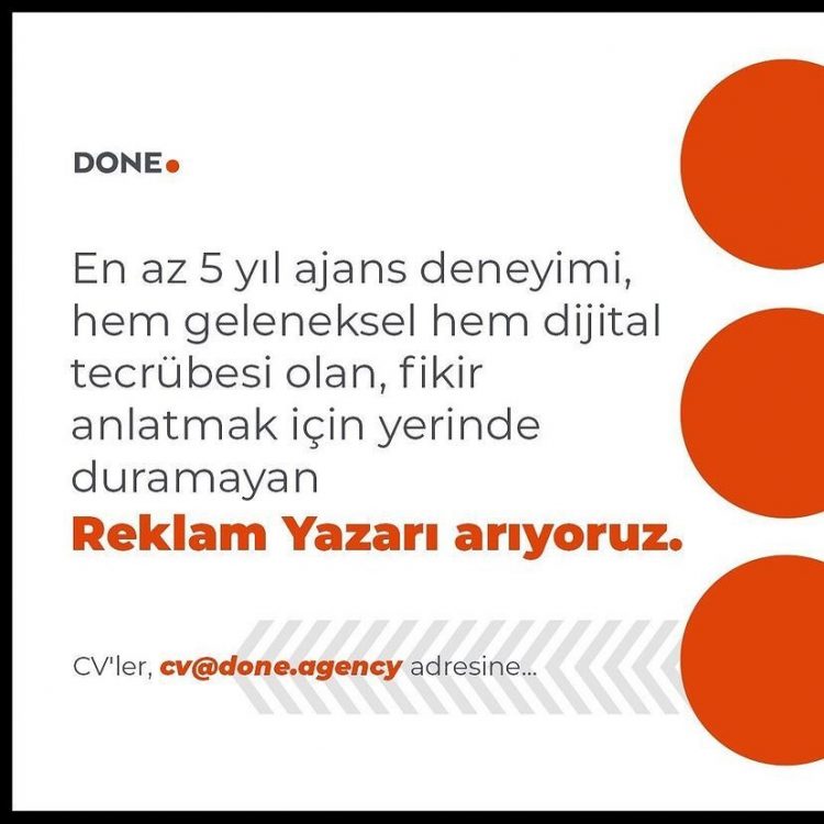 Reklam Yazarı iş ilanları Done Agency, Reklam Yazarı Arıyor