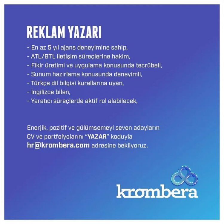 Reklam Yazarı iş ilanları Krombera, Reklam Yazarı Arıyor