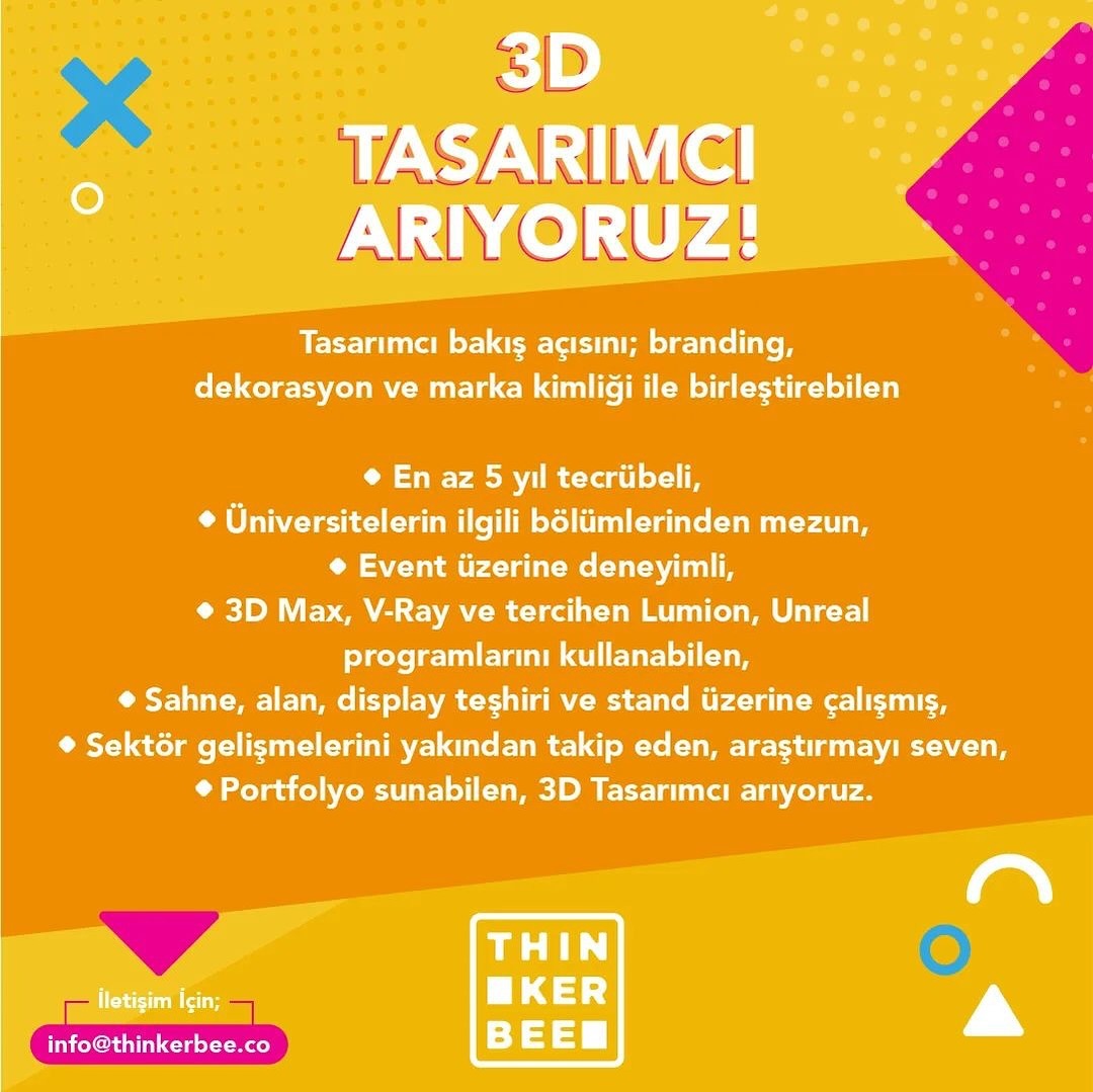 3D Tasarım Uzmanı iş ilanları Thinkerbee Experience Agency, 3D Tasarım Uzmanı Arıyor