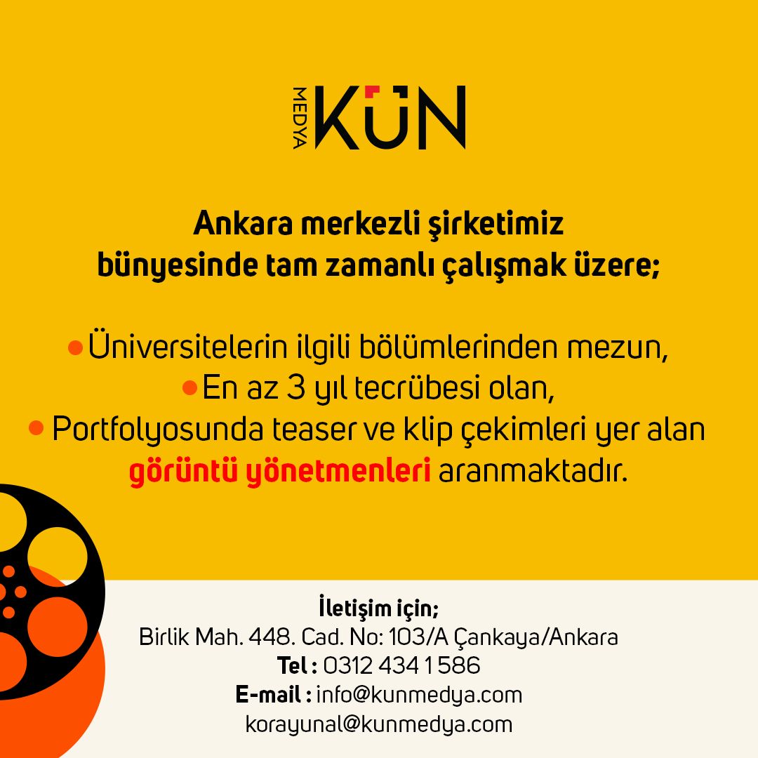 Görüntü Yönetmeni iş ilanları Kün Medya, Görüntü Yönetmeni Arıyor