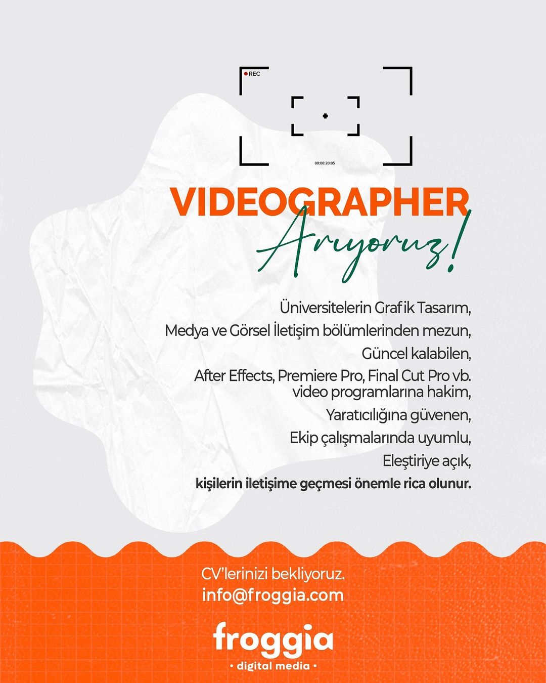 Videographer iş ilanları Froggia Media, Videographer Arıyor