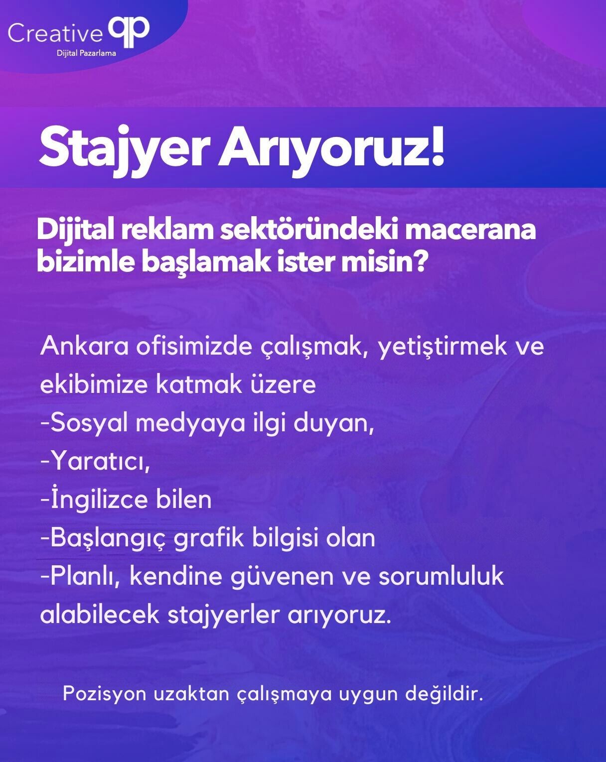 Creative qp Dijital Pazarlama, Sosyal Medya Pazarlama Stajyeri Arıyor