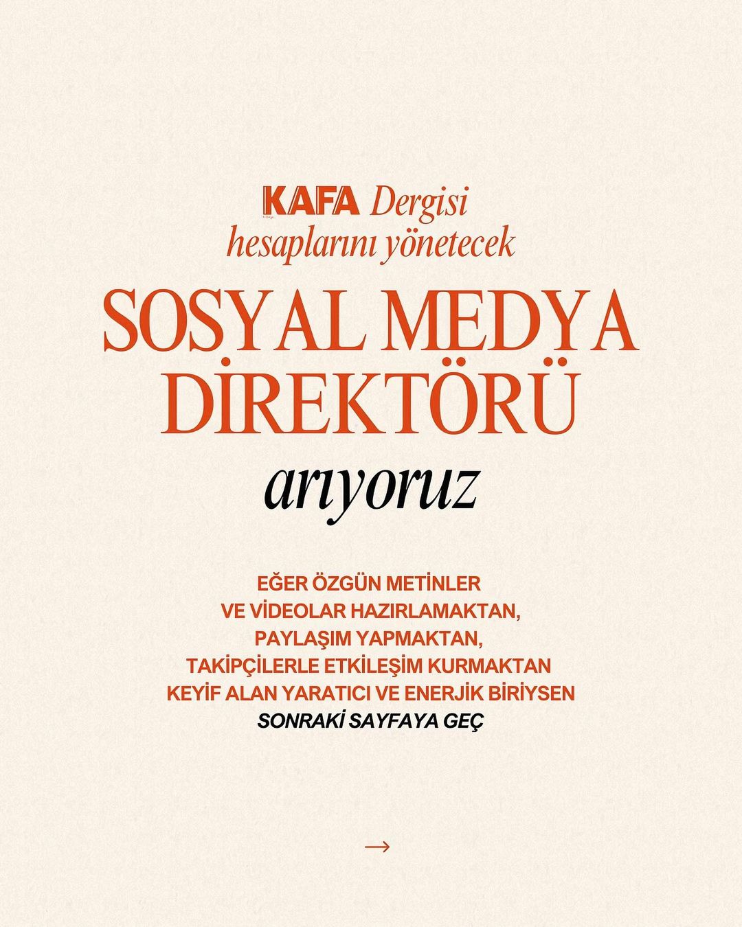 Sosyal Medya Direktörü iş ilanları KAFA Dergisi, Sosyal Medya Direktörü Arıyor