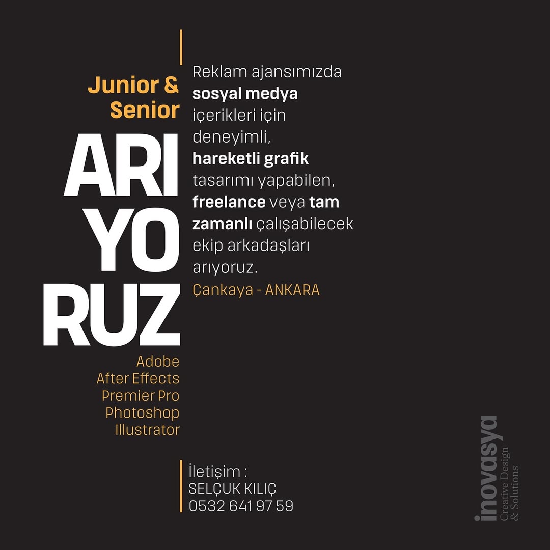 Freelance Video ve Grafik Tasarımcı iş ilanları inovasya Creative Design, Freelance Video ve Grafik Tasarımcı Arıyor
