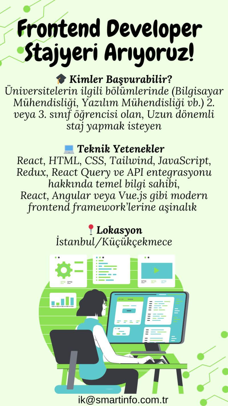Stajyer Frontend Developer iş ilanları SmartInfo Data Solution, Stajyer Frontend Developer Arıyor