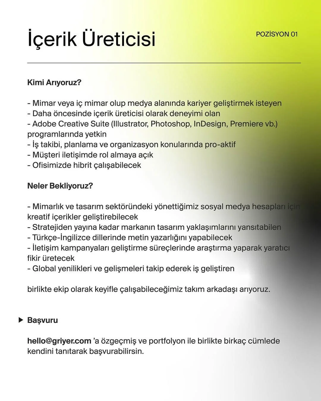 İçerik Üreticisi iş ilanları Griyer, İçerik Üreticisi Arıyor