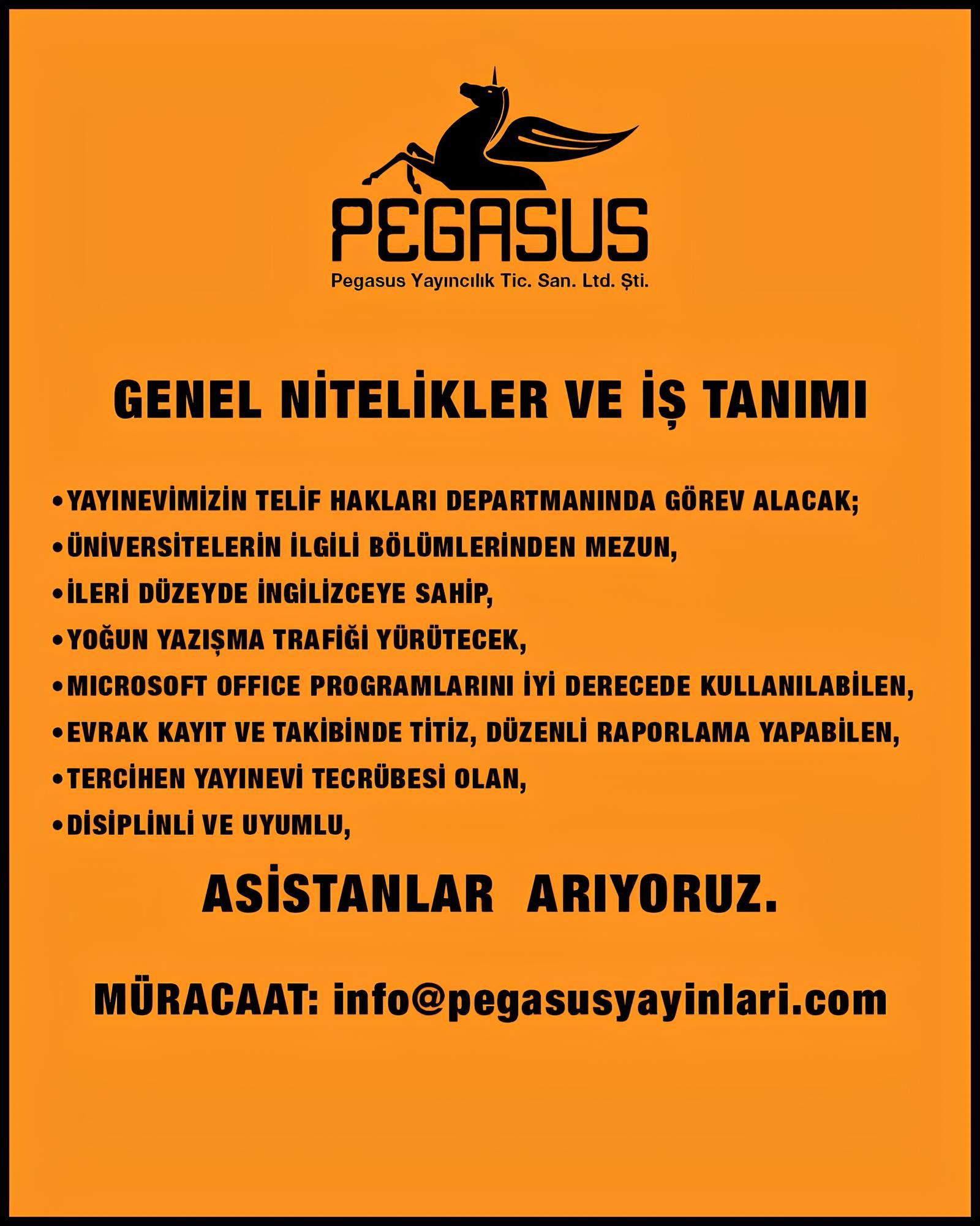 Yayınevi Asistanı iş ilanları - Pegasus Yayınları Pegasus Yayınları, Yayınevi Asistanı Arıyor